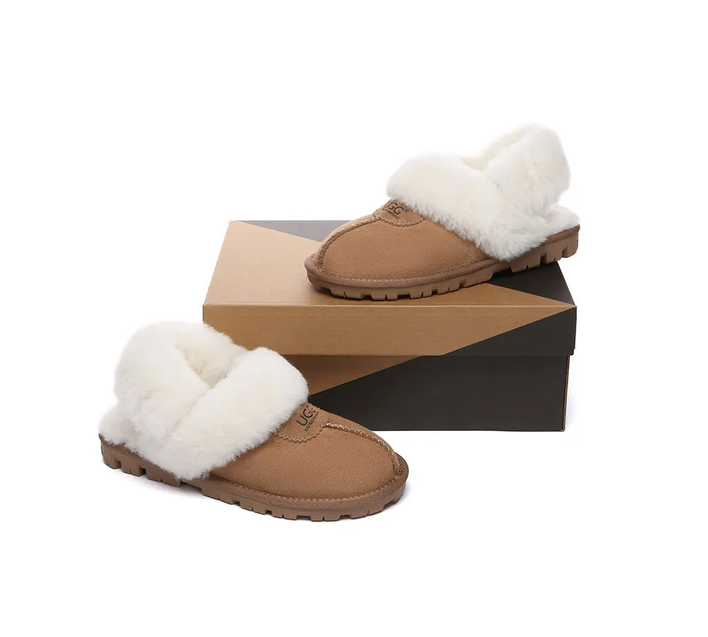 Women Removable Wool Fluffy Strap Slingback  Slippers Waffle