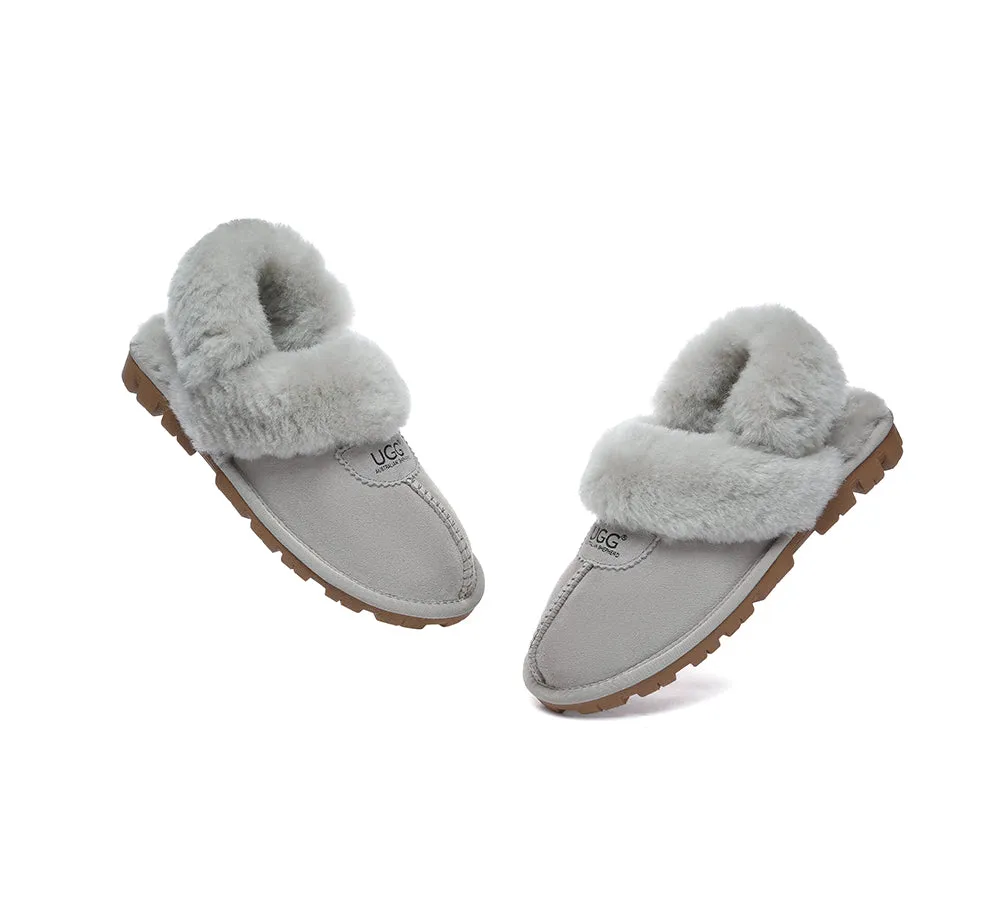 Women Removable Wool Fluffy Strap Slingback  Slippers Waffle