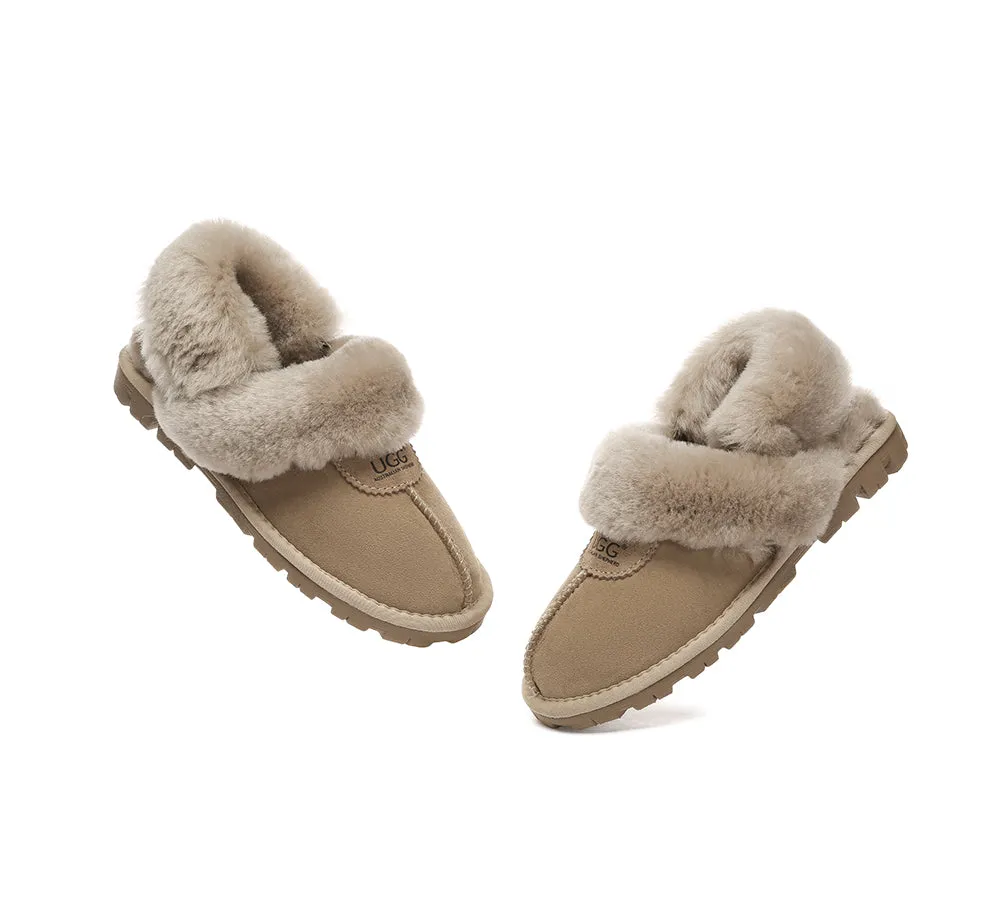 Women Removable Wool Fluffy Strap Slingback  Slippers Waffle