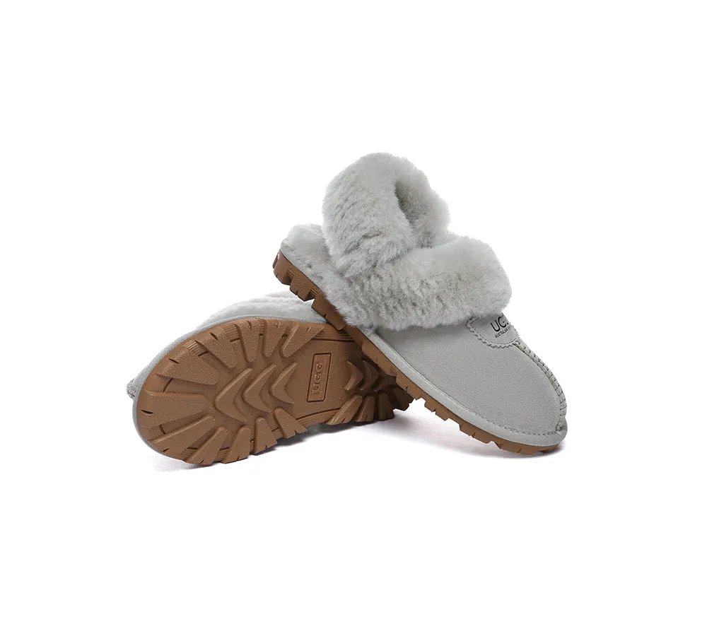Women Removable Wool Fluffy Strap Slingback  Slippers Waffle