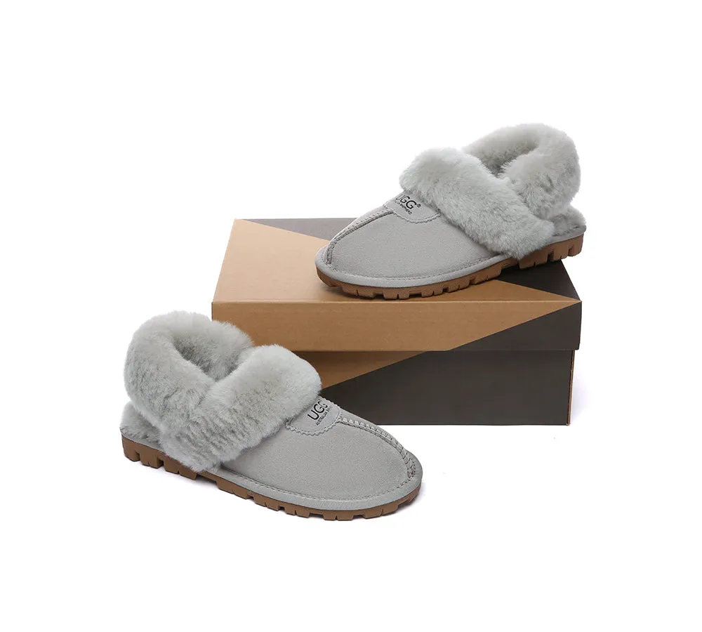 Women Removable Wool Fluffy Strap Slingback  Slippers Waffle