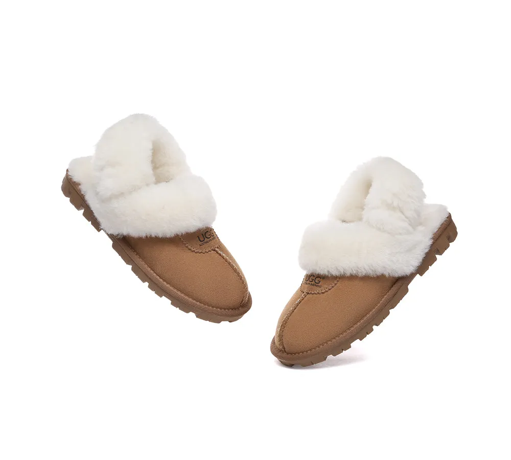 Women Removable Wool Fluffy Strap Slingback  Slippers Waffle