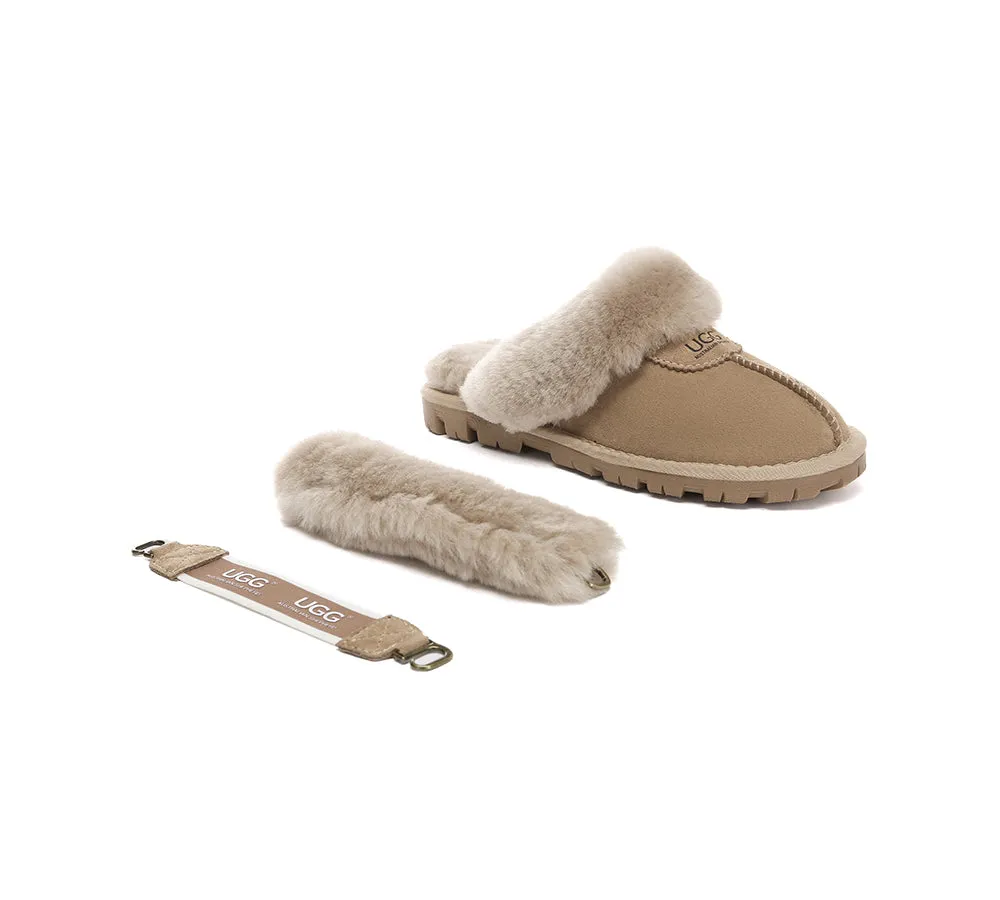 Women Removable Wool Fluffy Strap Slingback  Slippers Waffle