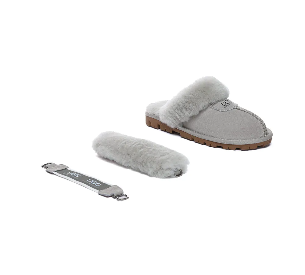Women Removable Wool Fluffy Strap Slingback  Slippers Waffle