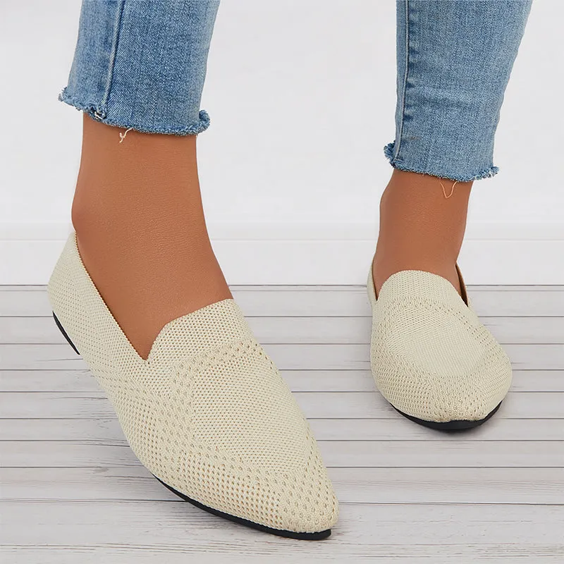 Women's Minimalist Square Edge Teen Plate Loafers, Elegant Beige Flats