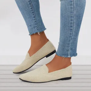 Women's Minimalist Square Edge Teen Plate Loafers, Elegant Beige Flats
